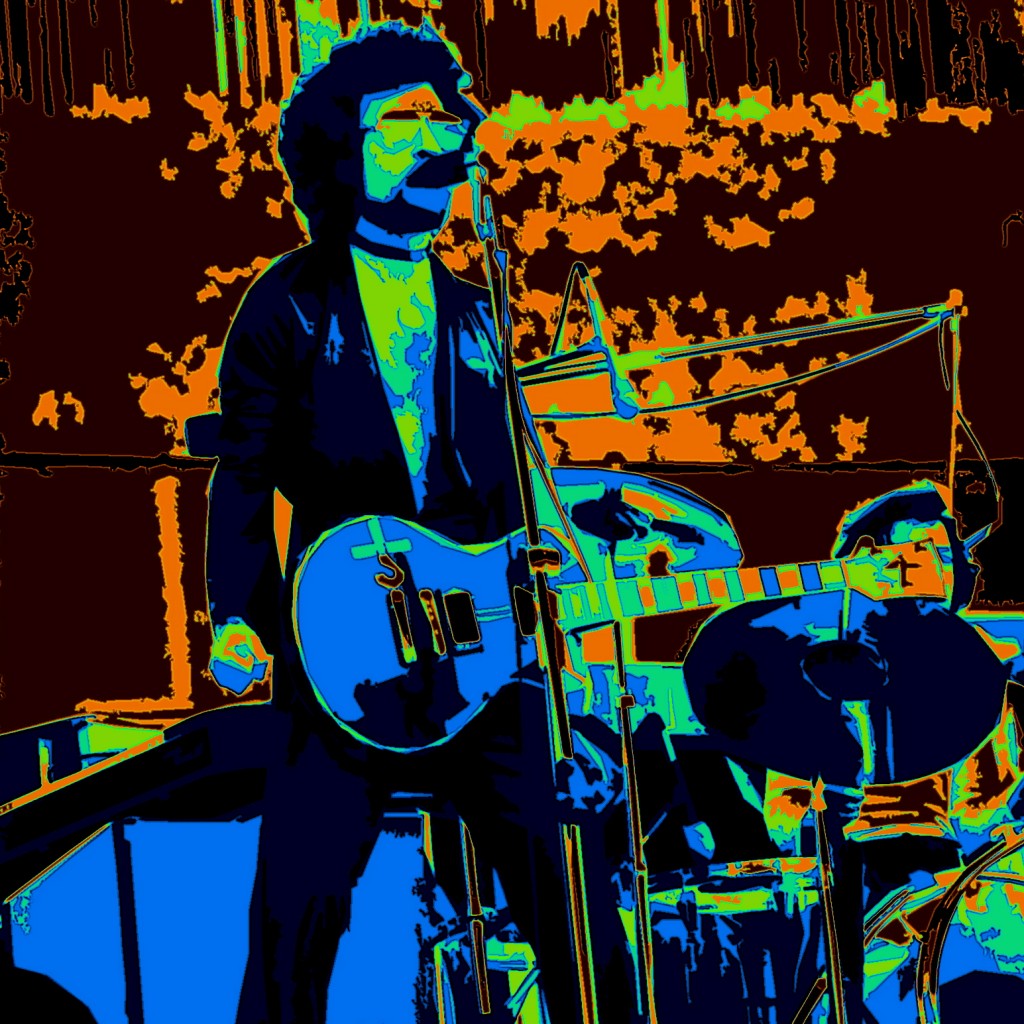 OAKLAND 6-6-760089XZ8BQX ERIC BLOOM OF BLUE OYSTER CULT PERFORMING LIVE IN OAKLAND, CA. ON 6-6-76. PHOTO ART BY BEN UPHAM. MAGICAL MOMENT PHOTOS.