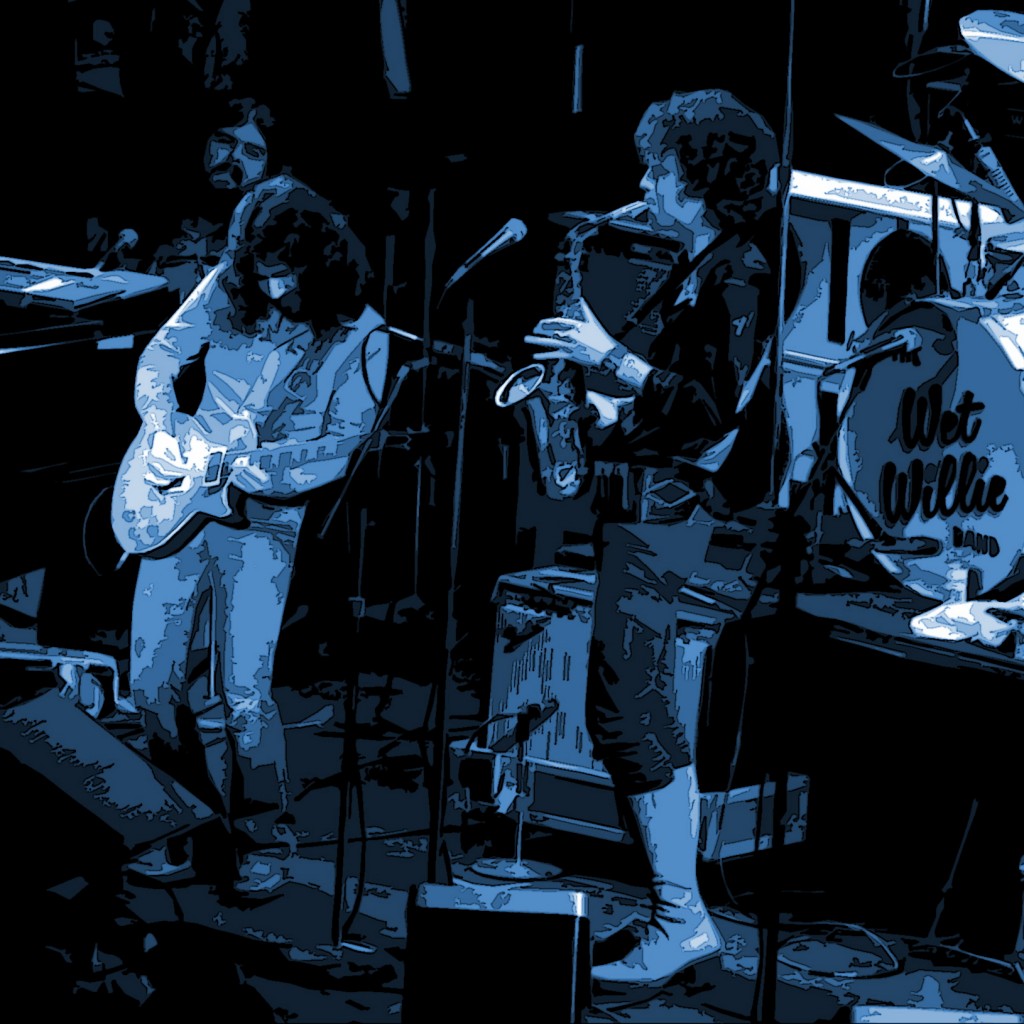 WET WILLIE 2 RICKY HIRSCH AND JIMMY HALL OF WET WILLIE ON STAGE AT WINTERLAND ON 4-17-76. PHOTO BY BEN UPHAM. MAGICAL MOMENT PHOTOS.