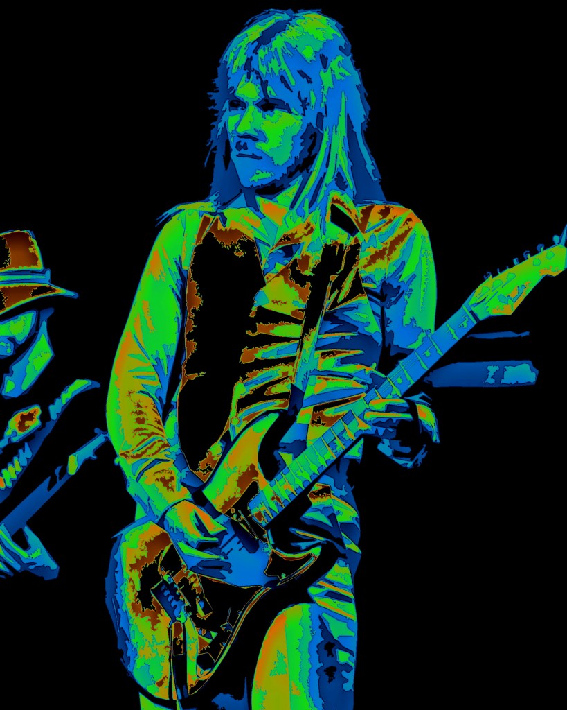 Styx- "Midwest has it's own Rock Sound". James Young (J.Y.) Playing Guitar in Spokane, Wa. in August 1977. Photo/Art by Ben Upham. Magical Moment Photos.